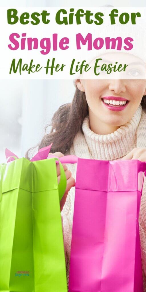 woman with pink and green gift bag