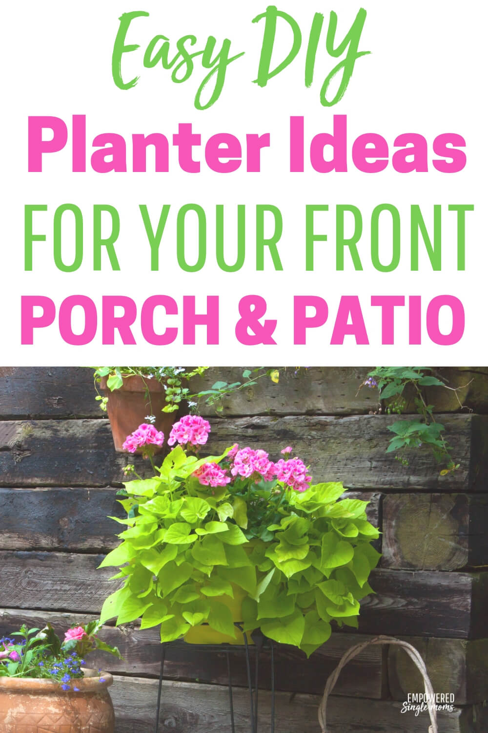 Decorate with these outdoor and front porch DIY ideas. Use the easiest flowers to keep alive all summer. Get ideas for both rustic and elegant planters. Ceramic planters for your front porch table and tall planters for your front door. You will find them all here.