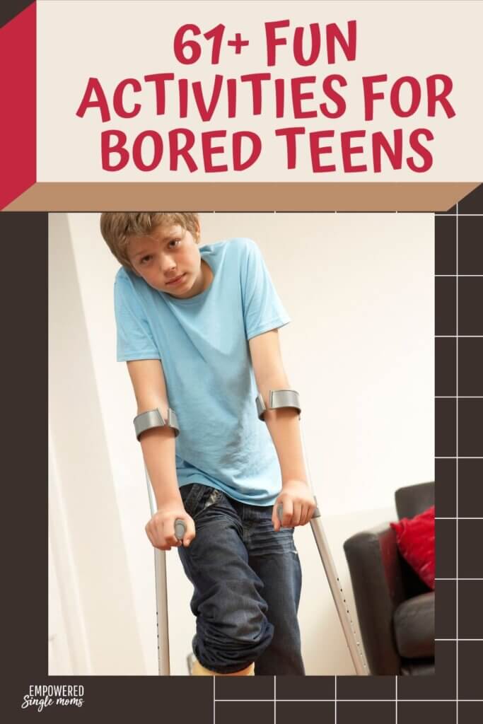 bored teen boy with crutches