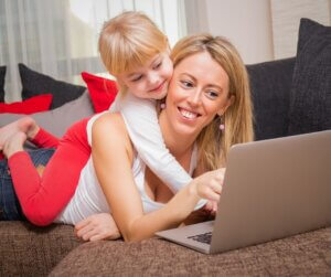 mom working on computer